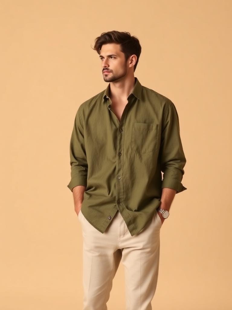 Olive Linen Casual Shirt